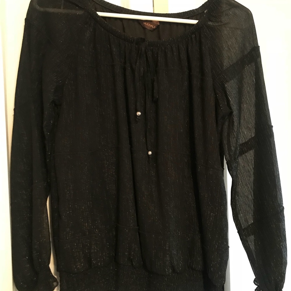 Multiples black sparkly sheer sleeve blouse Small